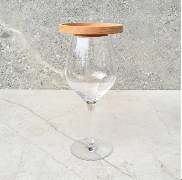 Beech wine glass cover with plate for snacks dia. 90x15mm 