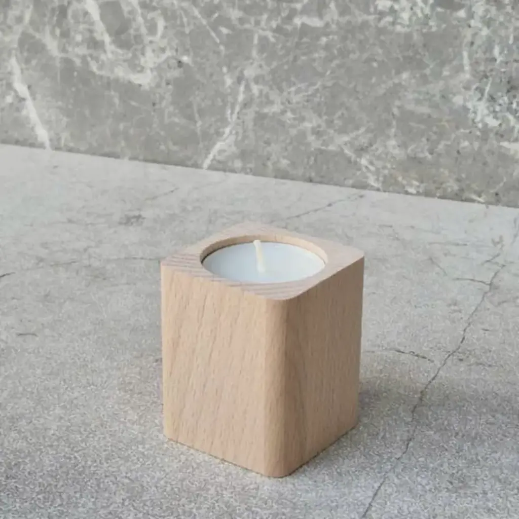 Beech tealight stand 60x50x50mm rounded