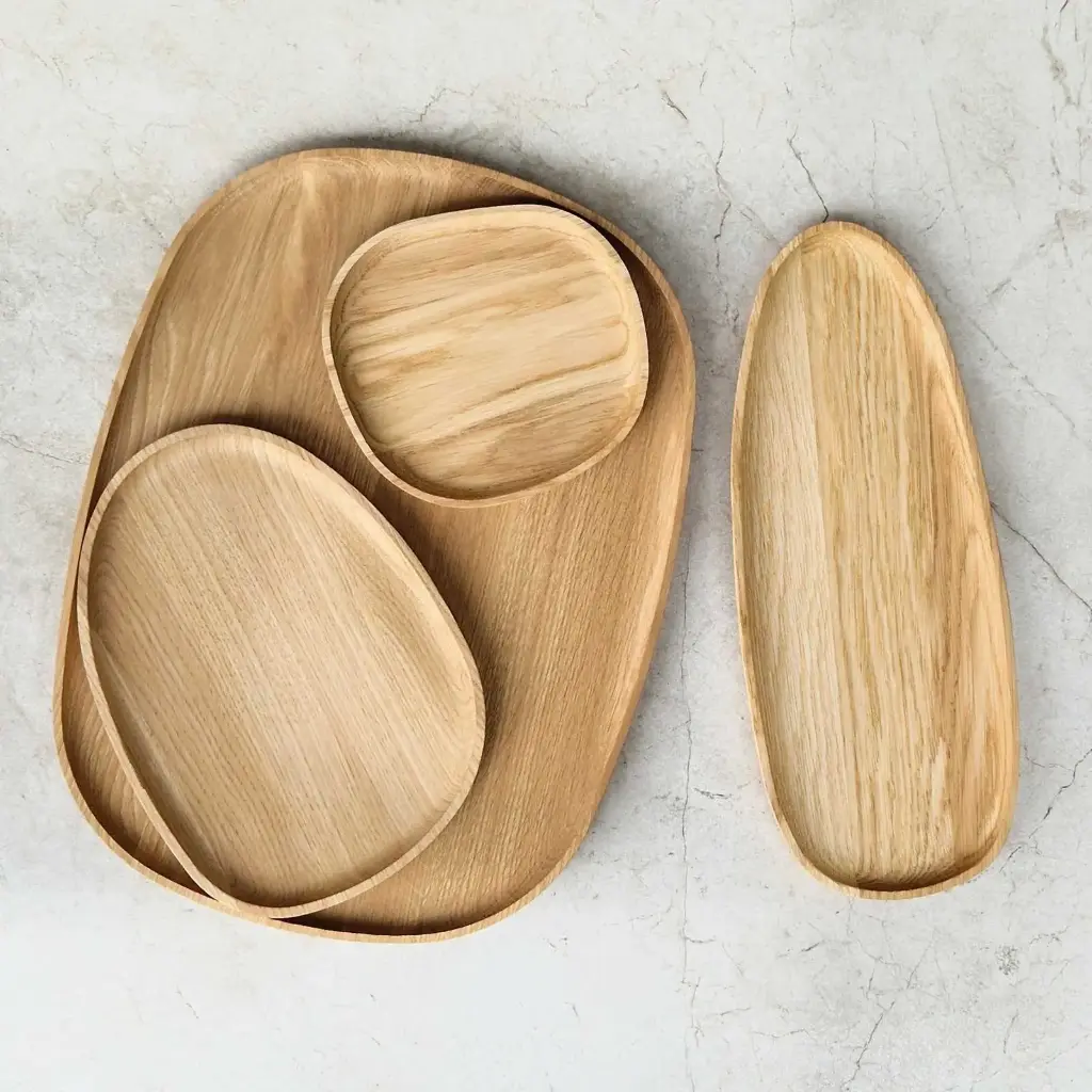 Set of 4 oak trays STONE