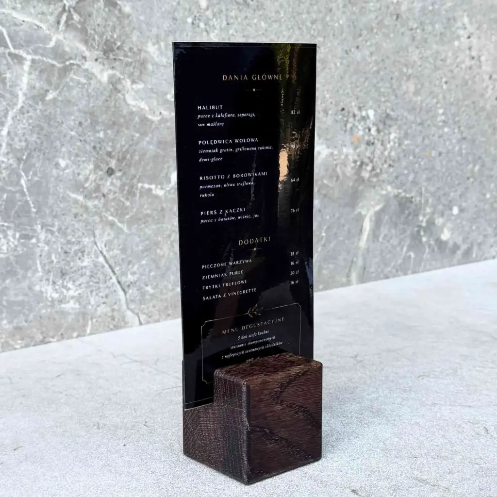 Oak cube menu stand with rounded edges 60x60x60mm dark brown