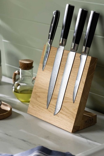 [DB30-00617-H-025257] Oak 4 knives stand with magnets